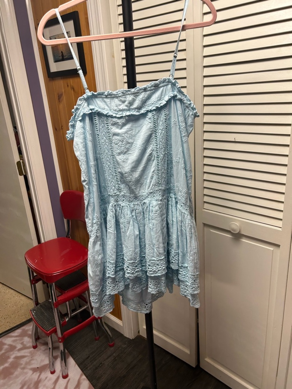 Nwot Pilcro sleeveless Light Blue Eyelet Lace Tiered Mini Dress - Picture 8 of 8